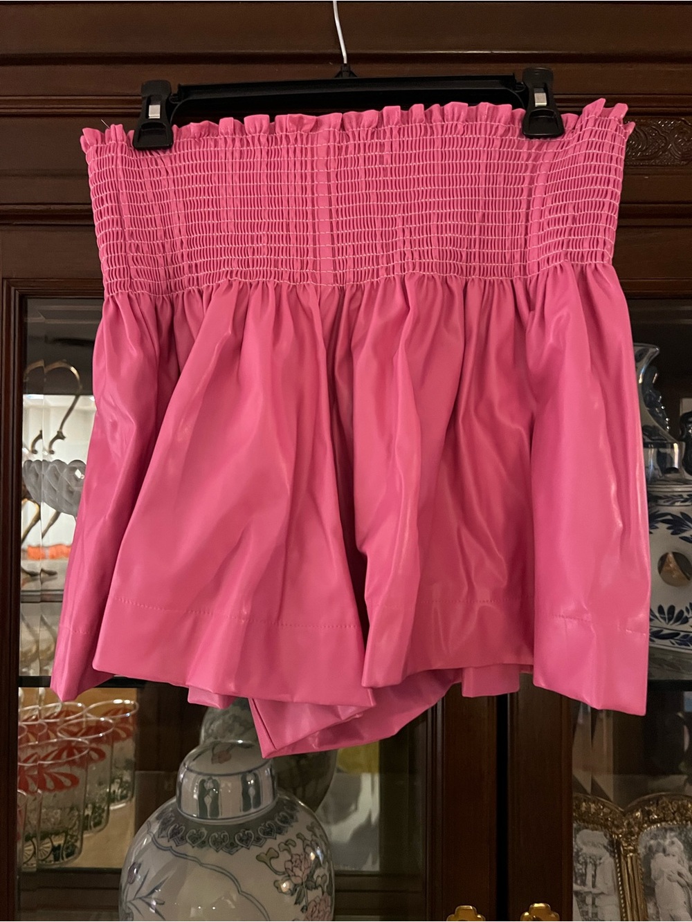 Queen of Sparkles pink faux leather shorts size L smocked high waist